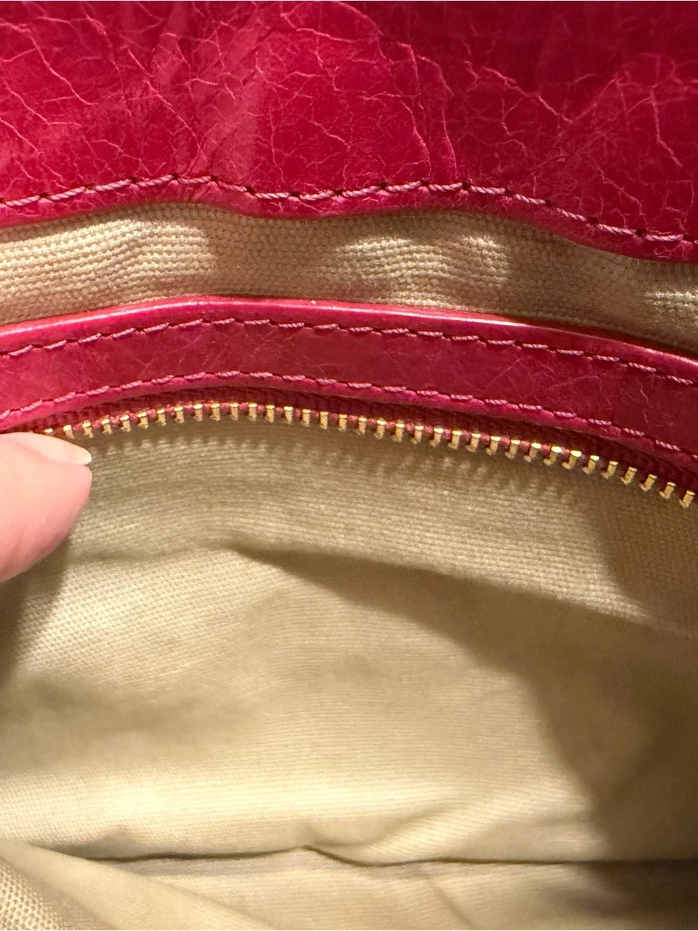Vintage Tory Burch Fuchsia Distressed Leather Shoulder Bag with Gold Chain